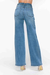 bytos Women's Full Size High Rise Wide Leg Jeans with Functional Pockets - Trendy & Comfortable Denim
